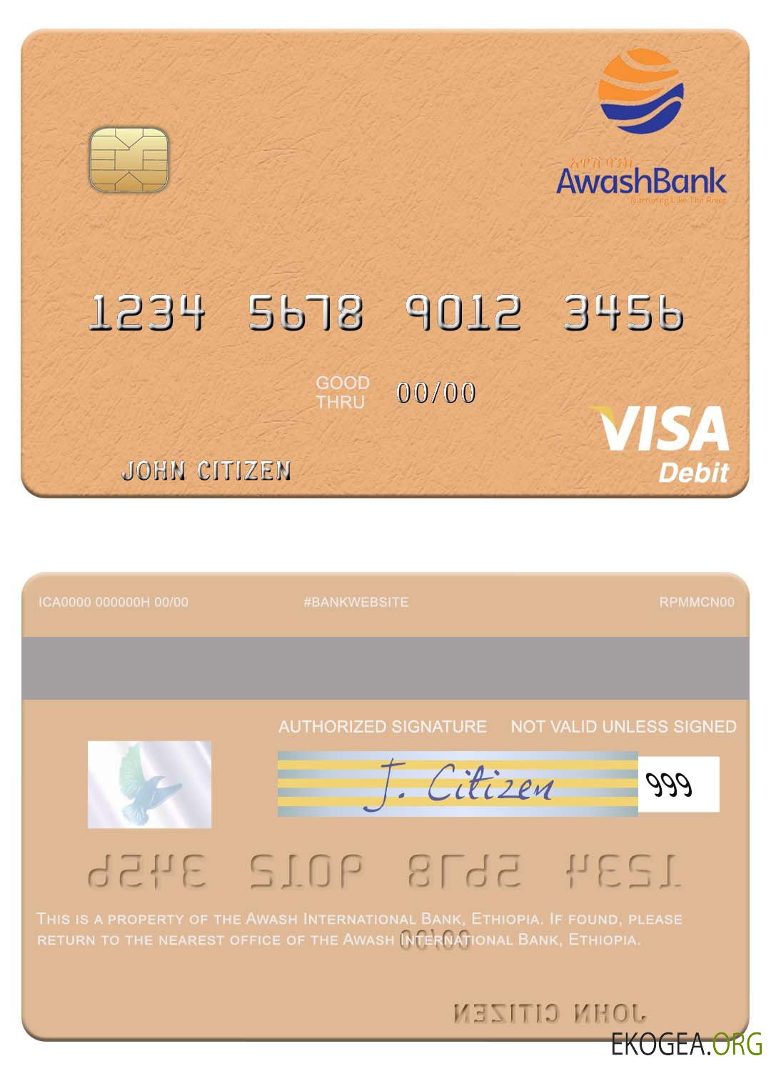 Carte de débit visa de l'Ethiopie Awash International Bank